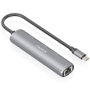 AISENS Dock USB-C a Ethernet Gigabit + Hub 3xUSB-C, Gris, 15cm